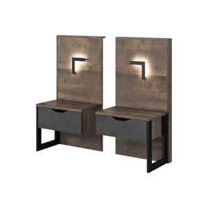 Noční stolek (2 ks) DENAR s LED osvětlením, Dub Sand Grande / Matera