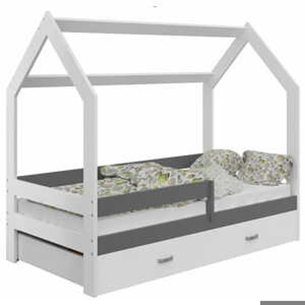 Dětská postel Domek 80x160 cm D3, rošt ZDARMA - bílá, zábrana: šedá, úlož. prost: bez, matrace: bez matrace