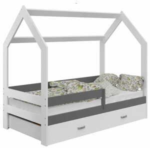 Dětská postel Domek 80x160 cm D3, rošt ZDARMA - bílá, zábrana: šedá, úlož. prost: bílá, matrace: s matrace