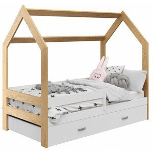 Dětská postel Domek 80x160 cm D3, rošt ZDARMA - borovice, zábrana: bílá, úlož. prost: bez, matrace: bez matrace