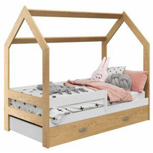 Dětská postel Domek 80x160 cm D3, rošt ZDARMA - borovice, zábrana: bílá, úlož. prost: bez, matrace: s matrací
