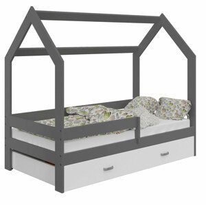 Dětská postel Domek 80x160 cm D3, rošt ZDARMA - šedá, úlož. prost: bílá, matrace: bez matrace