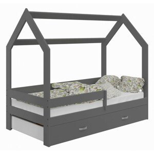 Dětská postel Domek 80x160 cm D3, rošt ZDARMA - šedá, úlož. prost: šedá, matrace: bez matrace