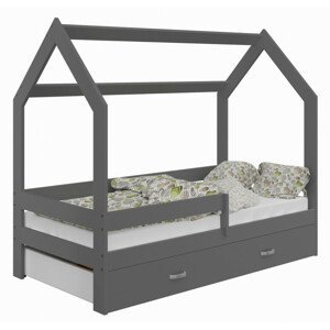 Dětská postel Domek 80x160 cm D3, rošt ZDARMA - šedá, úlož. prost: šedá, matrace: s matrací