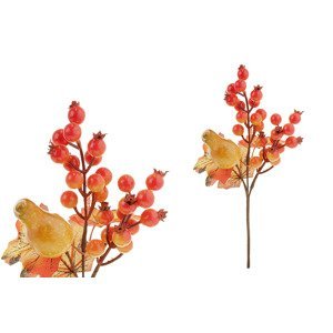 Větvička podzimní s jeřabinou a dýní, umělá dekorace KN5130, sada 12 ks