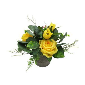 Růže v betonovém květináči, barva žlutá. Květina umělá. SG6007