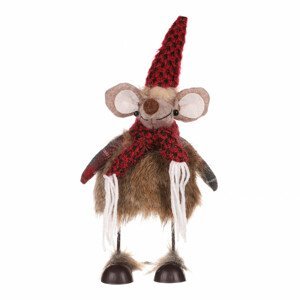 Myš s červenou šálou a čepicí, textilní dekorace ZM1306