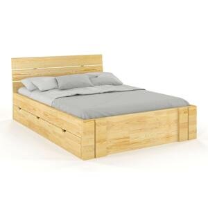 Borová postel Arhus High Drawers, se zásuvkami (Rozměr: 200x200 cm, Barva: Přírodní)