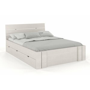 Borová postel Arhus High Drawers, se zásuvkami (Rozměr: 200x200 cm, Barva: Bílá)