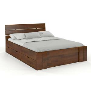 Borová postel Arhus High Drawers, se zásuvkami (Rozměr: 140x200 cm, Barva: Ořech)