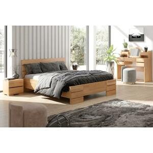Dřevěná postel Sandemo High, buk (Rozměr: 90x200 cm, Barva: Přírodní)