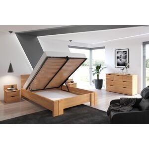 Dřevěná postel s úložným prostorem Arhus High BC, buk (Barva: Přírodní, Rozměr: 200x200 cm)