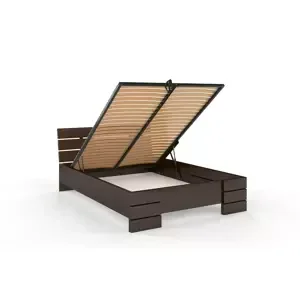 Dřevěná postel s úložným prostorem Sandemo High BC, buk (Barva: Palisander, Rozměr: 120x200 cm)