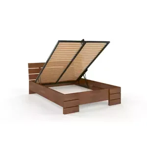 Dřevěná postel s úložným prostorem Sandemo High BC, buk (Barva: Ořech, Rozměr: 120x200 cm)