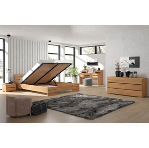 Dřevěná postel s úložným prostorem Sandemo High BC, buk (Barva: Přírodní, Rozměr: 160x200 cm)