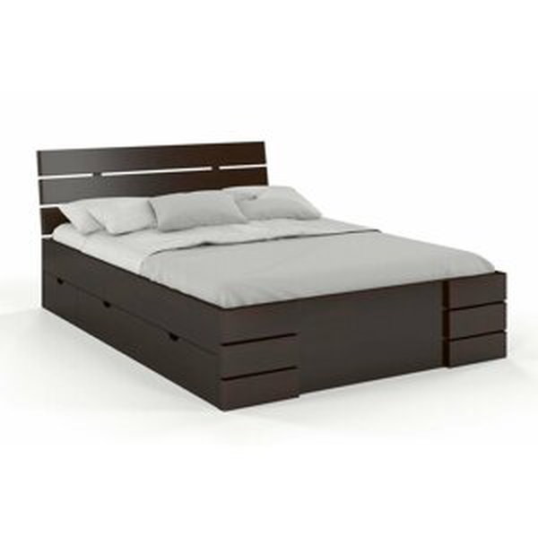 Dřevěná postel se šuplíky Sandemo High Drawers, borovice (Rozměr: 90x200 cm, Barva: Palisander)