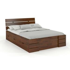 Dřevěná postel se šuplíky Sandemo High Drawers, borovice (Rozměr: 90x200 cm, Barva: Ořech)