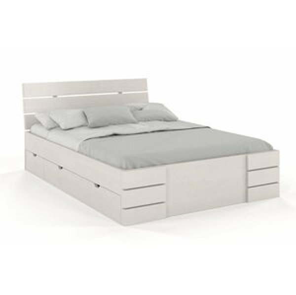 Dřevěná postel se šuplíky Sandemo High Drawers, borovice (Rozměr: 120x200 cm, Barva: Bílá)