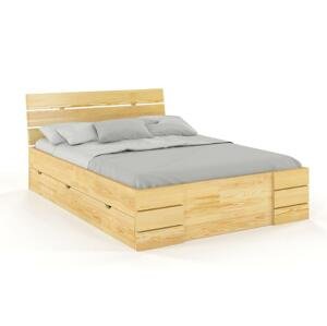 Dřevěná postel se šuplíky Sandemo High Drawers, borovice (Rozměr: 200x200 cm, Barva: Přírodní)