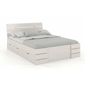 Dřevěná postel se šuplíky Sandemo High Drawers, borovice (Rozměr: 200x200 cm, Barva: Bílá)