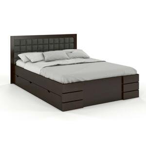 Dřevěná postel s úložnám prostorem Gotland High Drawers, borovice (Rozměr: 200x200 cm, Barva dřeva: Palisandr, Barva látky: Casablanca 2314)