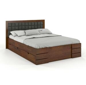 Dřevěná postel s úložnám prostorem Gotland High Drawers, borovice (Rozměr: 200x200 cm, Barva dřeva: Ořech, Barva látky: Casablanca 2316)