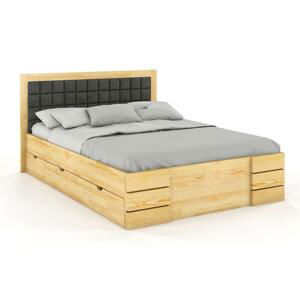 Dřevěná postel s úložnám prostorem Gotland High Drawers, borovice (Rozměr: 200x200 cm, Barva dřeva: Přirodní, Barva látky: Casablanca 2316)