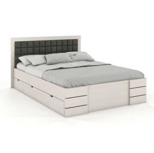 Dřevěná postel s úložnám prostorem Gotland High Drawers, borovice (Rozměr: 140x200 cm, Barva dřeva: Bilá, Barva látky: Casablanca 2314)