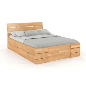 Dřevěná postel se šuplíky Sandemo High Drawers, buk (Rozměr: 140x200 cm, Barva: Přírodní)