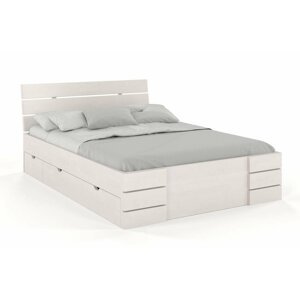 Dřevěná postel se šuplíky Sandemo High Drawers, buk (Rozměr: 160x200 cm, Barva: Bílá)