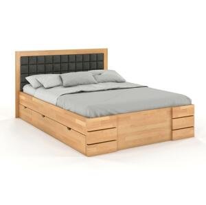 Čalouněná postel Gotland High Drawers s úložným prostorem, buk (Rozměr: 200x200 cm, Barva dřeva: Přirodní, Barva látky: Casablanca 2316)