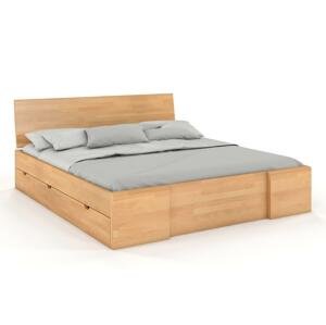 Dřevěná postel se šuplíky Hessler High Drawers, buk (Rozměr: 200x200 cm, Barva: Přírodní)