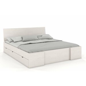 Dřevěná postel se šuplíky Hessler High Drawers, buk (Rozměr: 200x200 cm, Barva: Bílá)