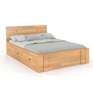 Dřevěná postel s úložným prostorem Arhus High Drawers, buk (Rozměr: 200x200 cm, Barva: Přírodní)