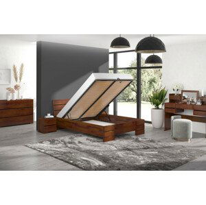 Dřevěná postel Sandemo HIGH & BC s úložným prostorem, borivice (Barva: Ořech, Rozměr: 160x200 cm)