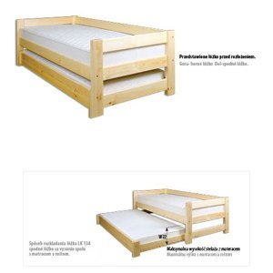 Dřevěná postel LK134, 90x200, borovice (Barva dřeva: Surová (bez moření))