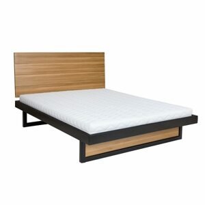 Dřevěná postel LK370, 140x200, dub/kov (Barva dřeva: Bělená)