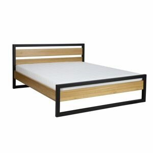 Dřevěná postel LK371, 120x200, dub/kov (Barva dřeva: Bělená)