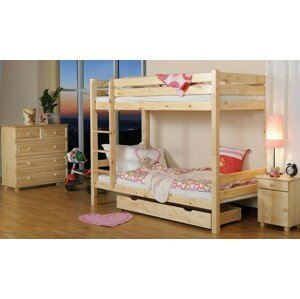 Dřevěná postel Patrová 90x200 + rošty ZDARMA (Barva dřeva: Borovice)