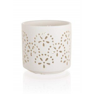 Svícen na čajové svíčky porcelánový 7,4 x 7 cm, květiny, bílý