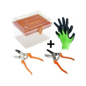 Průhledný box na nářadí + zahradní rukavice a 2xzahradní nůžky