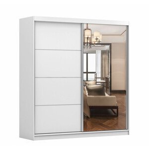 Šatní skříň Queen 42 (203 cm), Bílá / Bílá se Zrcadlem, osvětlení: Ne