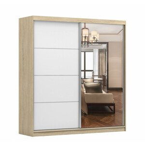 Šatní skříň Queen 42 (203 cm), Dub Sonoma / Bílá se Zrcadlem, osvětlení: Profi LED 200