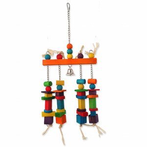 Hračka Bird Jewel závěsná s barevnými dřívky a zvonečkem 55x20cm