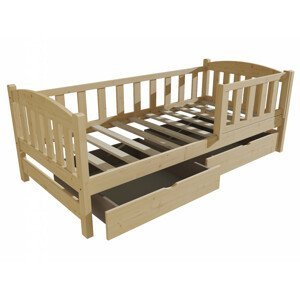 Dětská postel DP 002 se zábranou + zásukvy (Rozměr: 90 x 180 cm, Barva dřeva: bezbarvý lak)