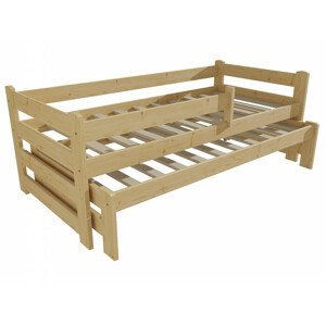 Dětská postel s výsuvnou přistýlkou DPV 001 se zábranou (Rozměr: 90 x 190 cm, Barva dřeva: bezbarvý lak)
