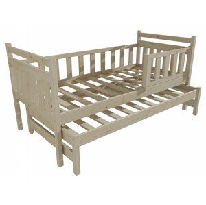 Dětská postel s výsuvnou přistýlkou DPV 004 se zábranou (Rozměr: 90 x 200 cm, Barva dřeva: surové dřevo)