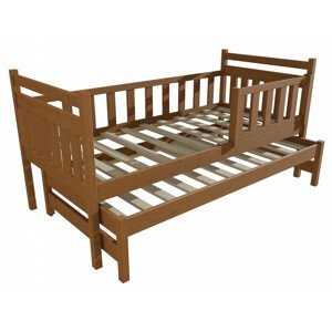 Dětská postel s výsuvnou přistýlkou DPV 004 se zábranou (Rozměr: 90 x 190 cm, Barva dřeva: moření dub)