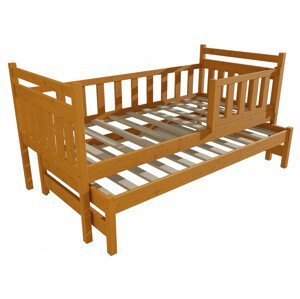 Dětská postel s výsuvnou přistýlkou DPV 004 se zábranou (Rozměr: 90 x 190 cm, Barva dřeva: moření olše)