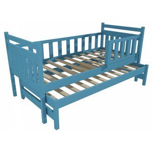 Dětská postel s výsuvnou přistýlkou DPV 004 se zábranou (Rozměr: 90 x 190 cm, Barva dřeva: barva modrá)